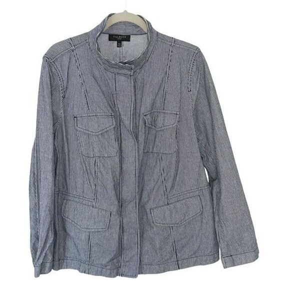 Talbots Denim Jacket Women's‎ Blue Railroad 100% cotton Striped Size 14w Plus - Picture 1 of 8